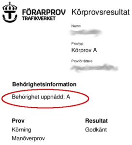 Körkortsbehörighet A